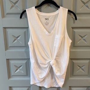 SO Women's White V-Neck Knot Tank Top